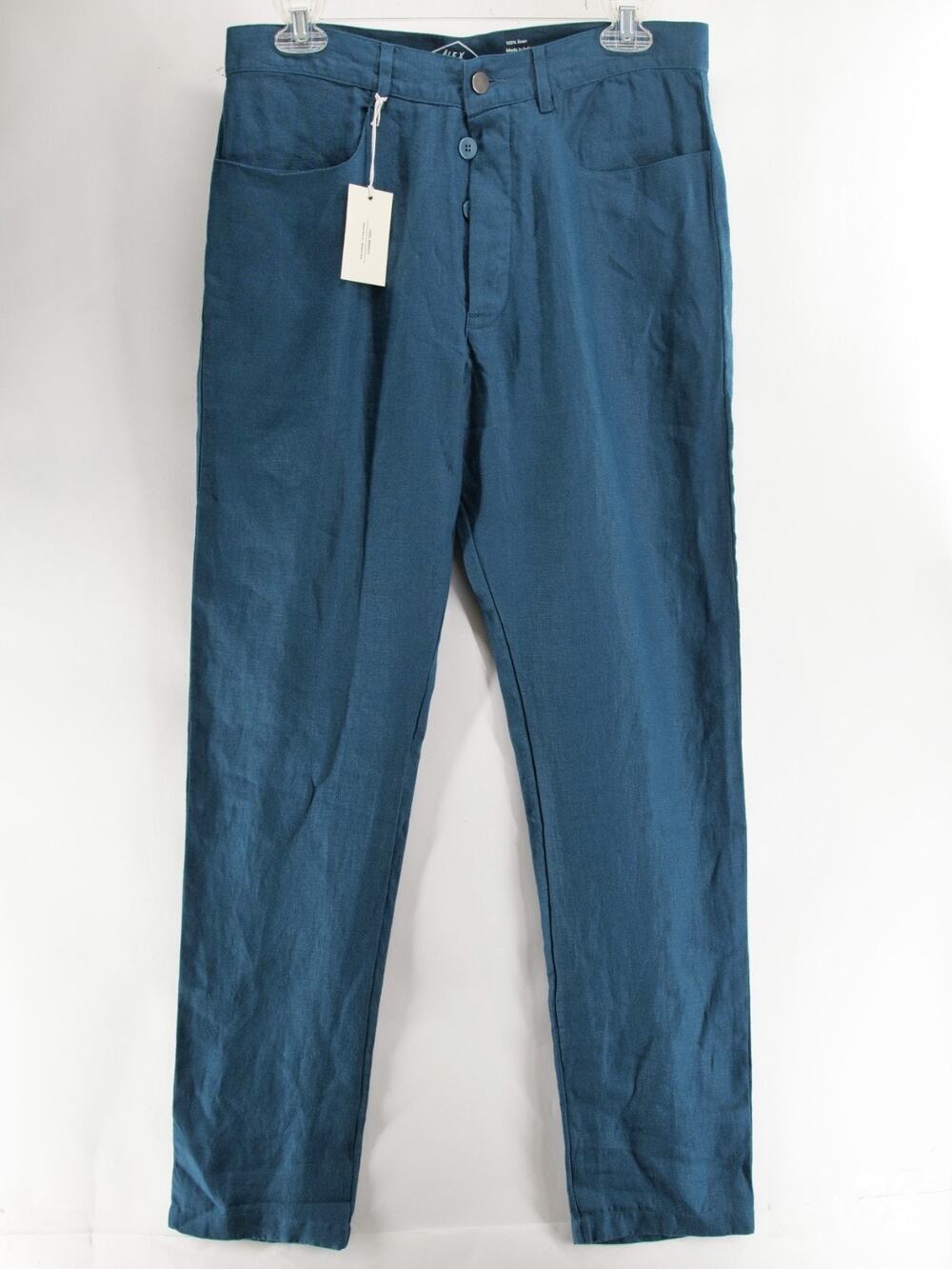 NWT Alex Crane Men's 30x30 Teal 100% Linen Casual Pants Summer Beach Lightweight